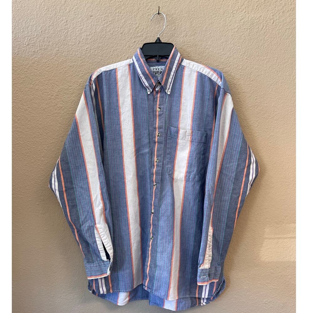 Vintage 90s Trend Basics striped button down mens shirt size L